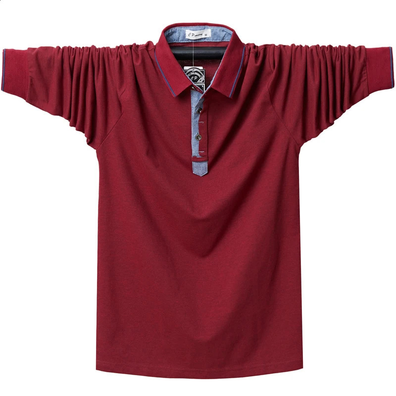 Autumn Men Long-sleeved Polo Shirt Plus Size Men Loose Fashion Soild Polo Shirt Casual Cotton Top Tees Large Size 6XL 240824