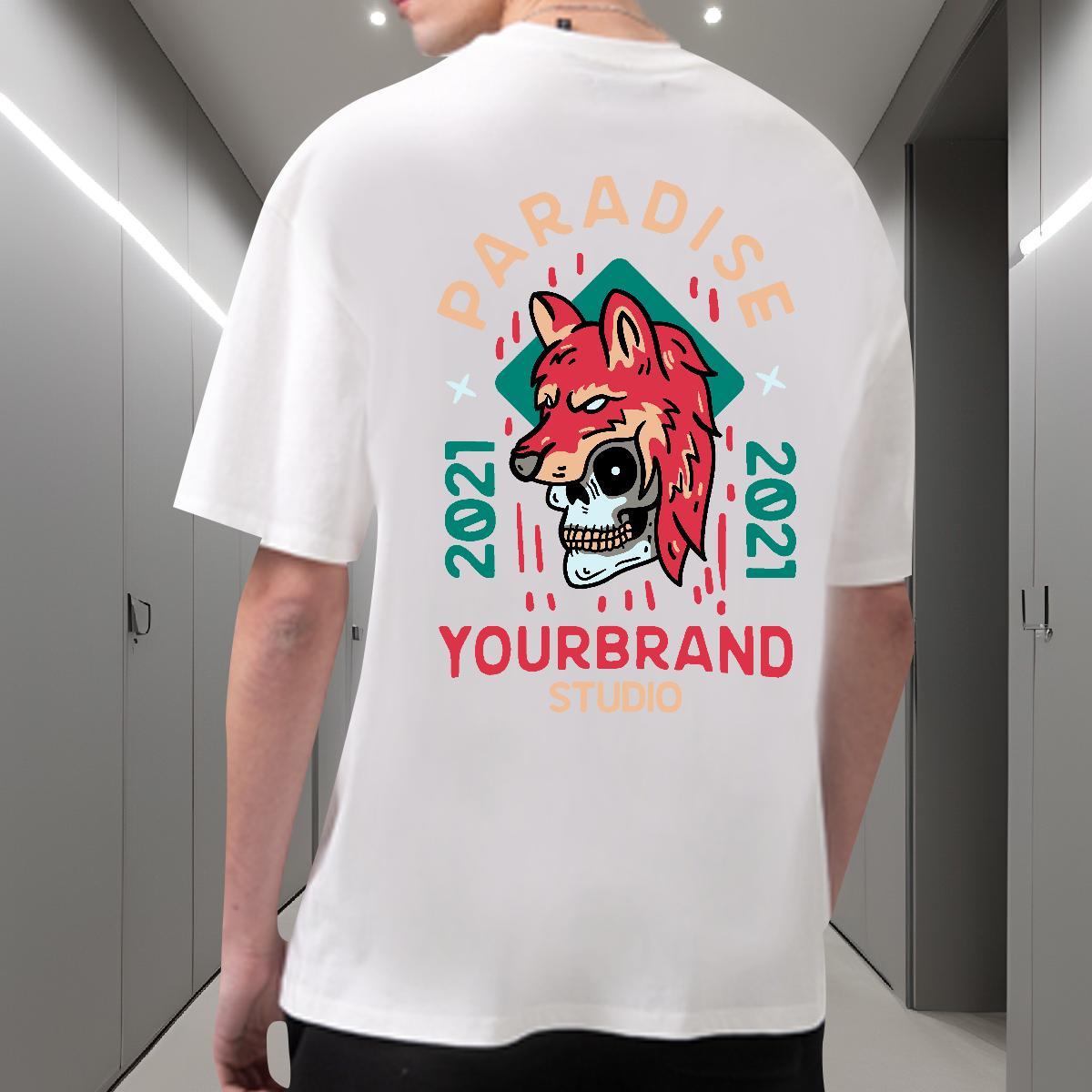 Soft T-Shirts for Men 230g Cotton skull Beach Custom Printed Crew Neck Breathable Men Tees New Tops Tees