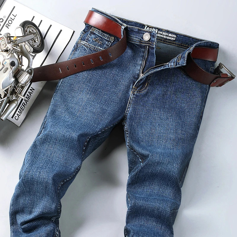 Spring Autumn Men Classic Jeans Mens Smart Jeans Fashion Business Straight Regular Blue Stretch Denim Trousers Mens Jeans 240824
