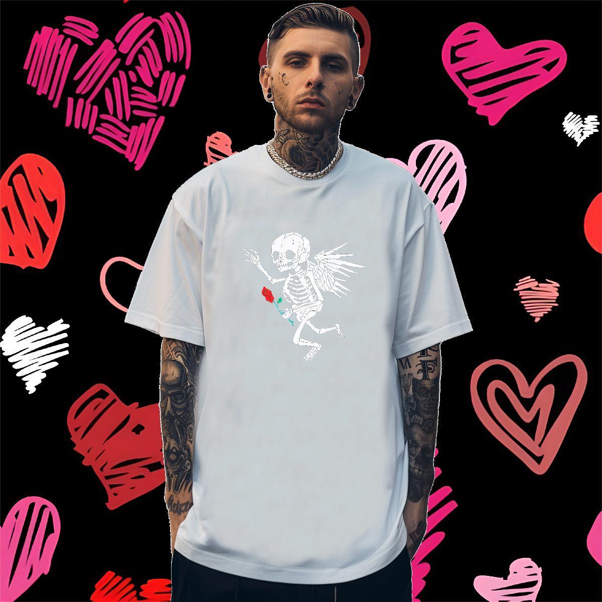 TOP Quality T shirt 100% Cotton 230g skull Spring Summer Oversized O Neck Short Sleeves Men Clothes T-Shirt Fashion Polos