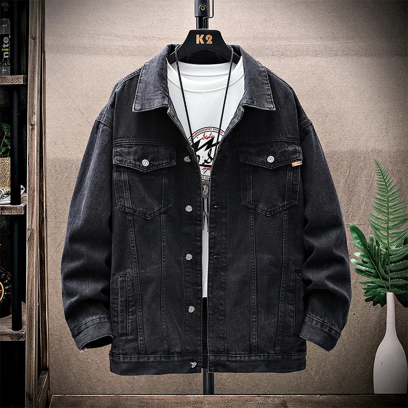 mens fashion black denim jacket plus size autumn spring casual oversized M8XL 240824