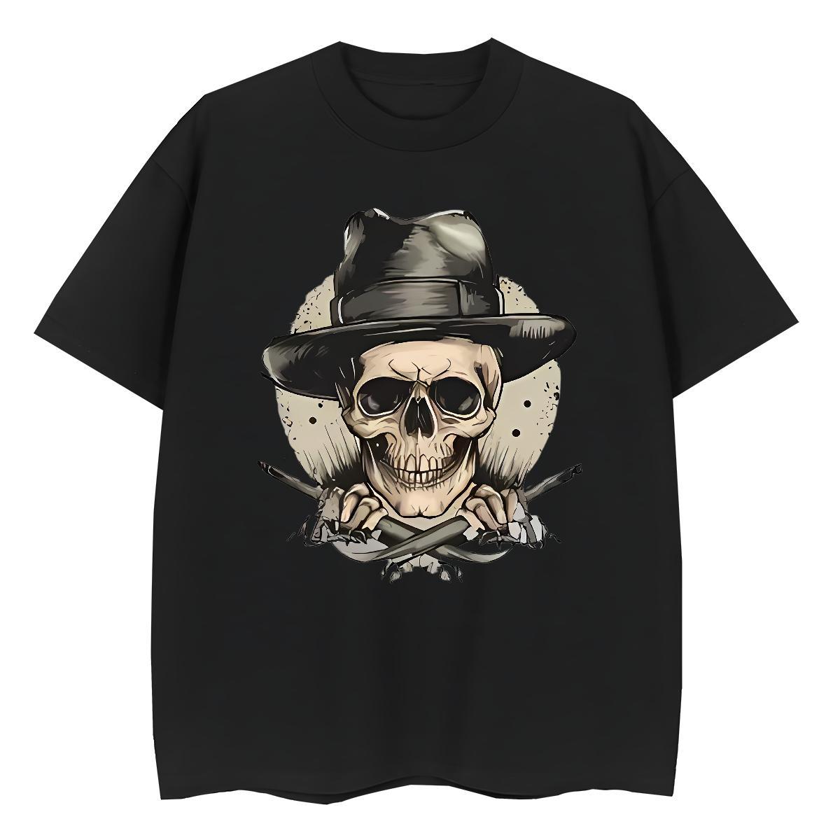 TOP Quality T Shirts Men 100% Cotton 230g skull Spring Summer Plus Size Cartoon Breathable Crew Neck Men Tops Tees Classic Clothes
