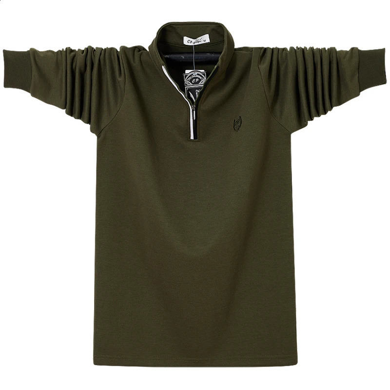 Fashion Solid Polo Shirt Men Korean Fashion Embroidery Long Sleeve Casual Fit Slim Mens Polo Shirt Zipper Collar Tops 6XL 240824