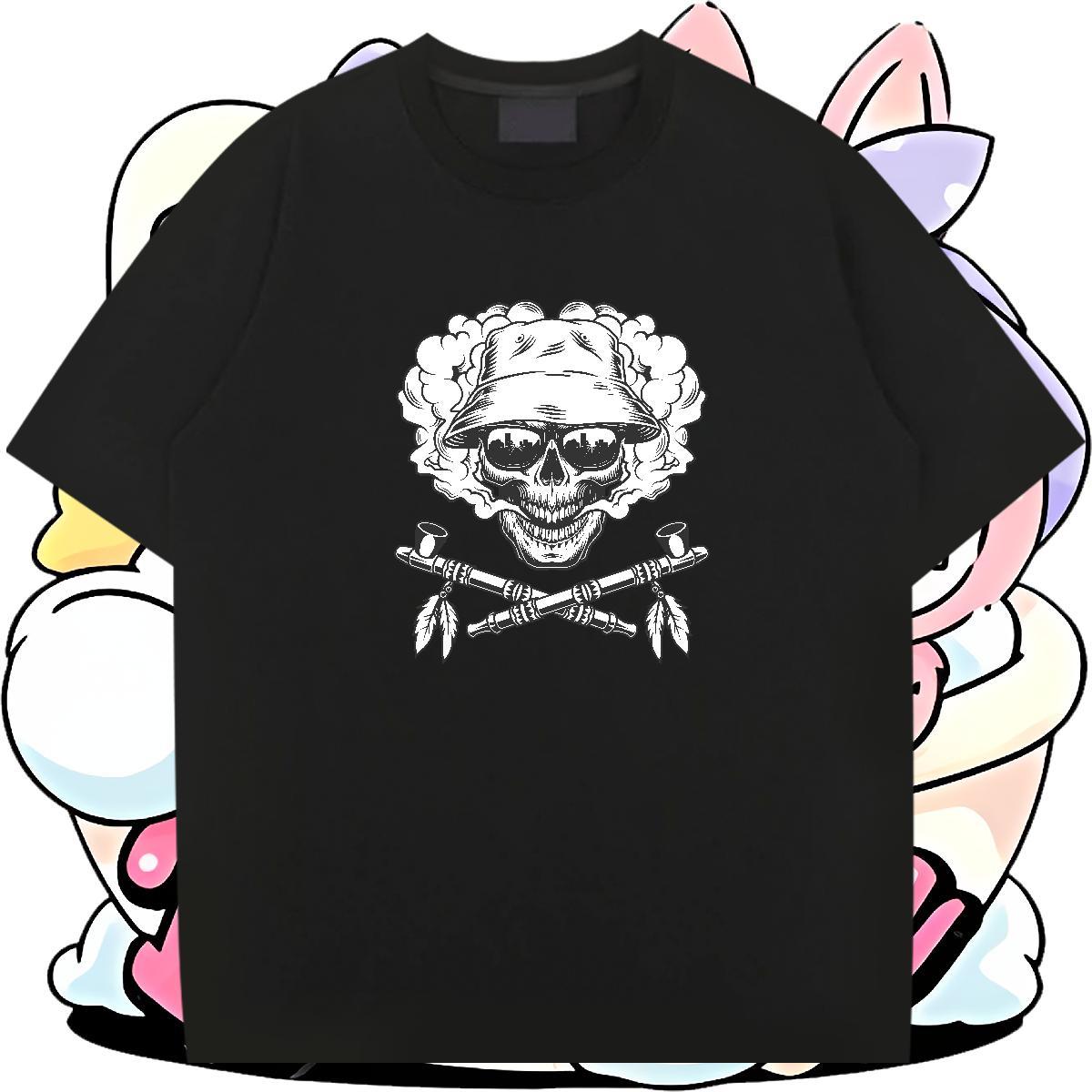 Designer Men T Shirts 230g Cotton skull Casual Plus Size Cartoon Crew Neck Men Tshirts Factory Direct Wear