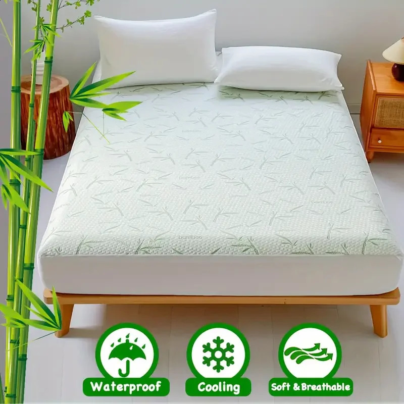 1pc Waterproof Bamboo Mattress Cover Without Pillowcase Cooling Breathable Fitted Bed Sheet With 6-14inches Deep Pocket 240824