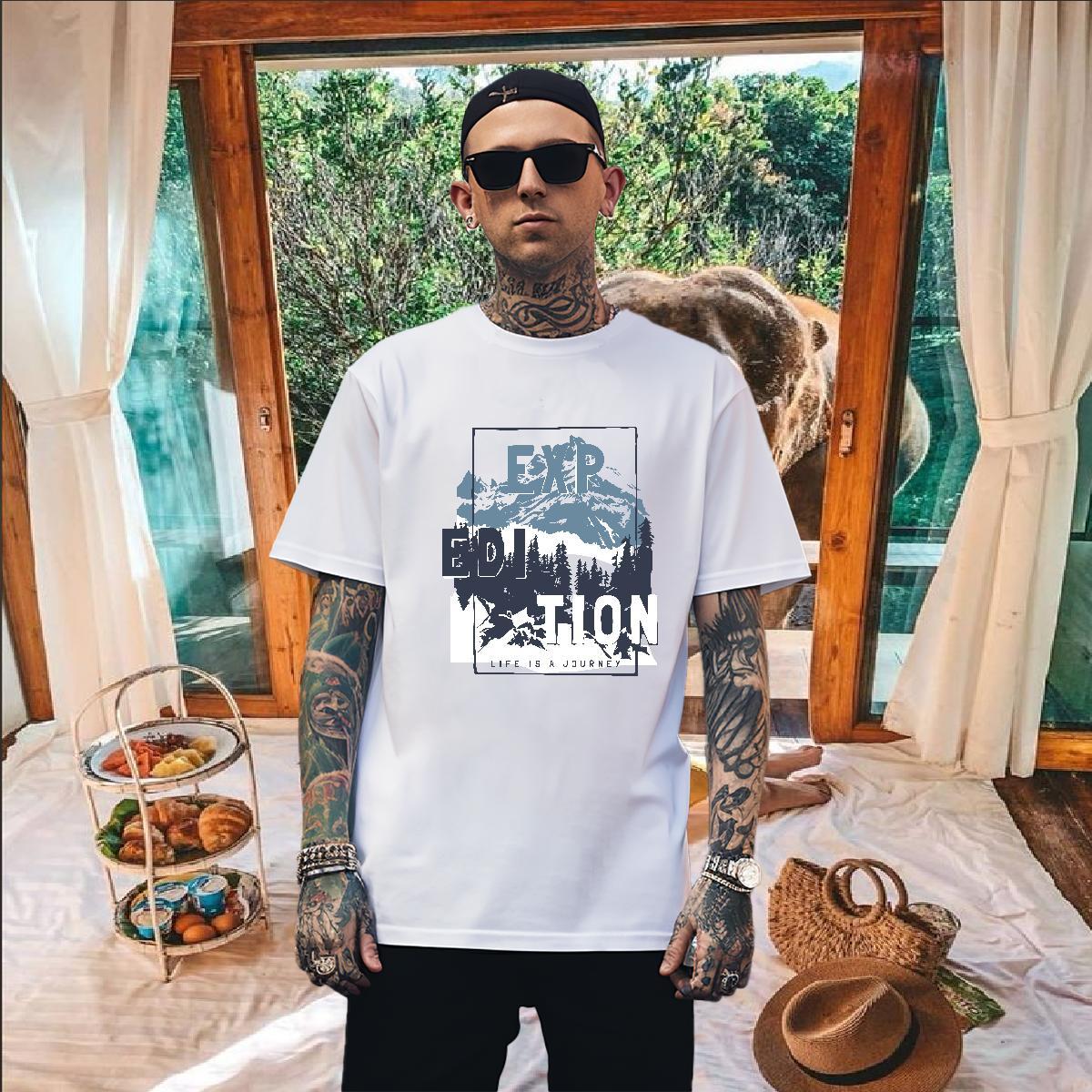 TOP Quality Men T Shirts 230g Cotton mountains Home Outdoor Anime Print Breathable Short Sleeve Men Tshirts 2024 New Tees Shirts