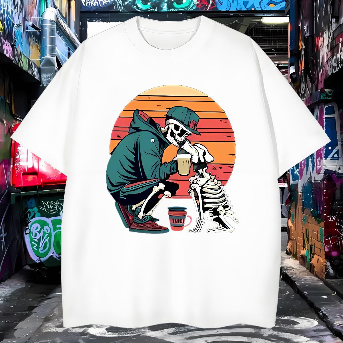 Loose Fit Mens T Shirts 230g Cotton skull Casual Daily Wear Custom Printing Breathable Crew Neck Couples T Shirts Fashion Casual Tops Tees