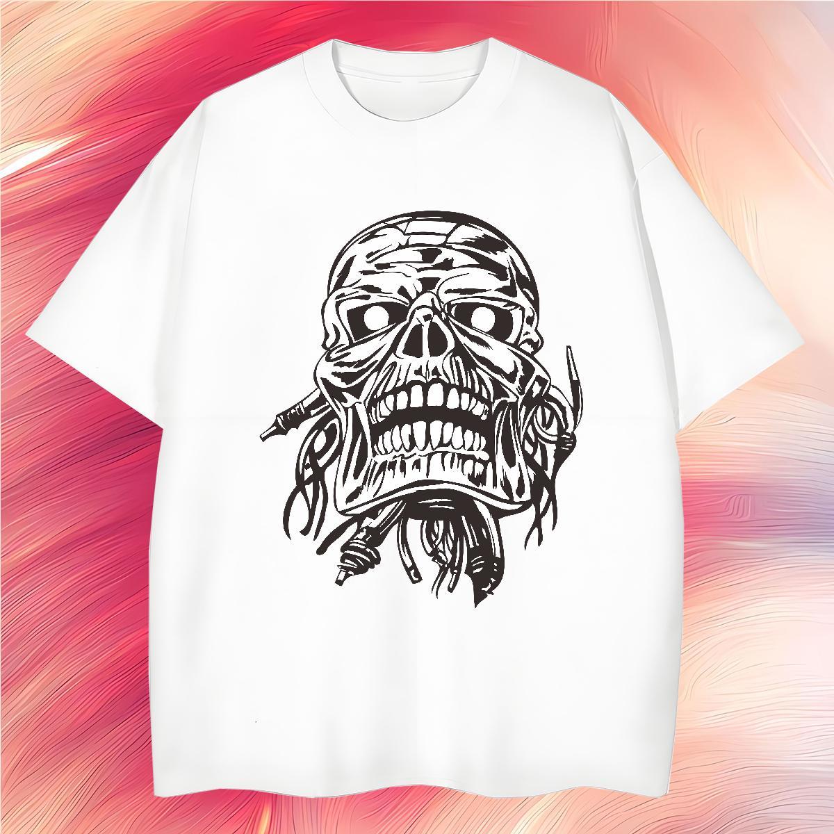 Classic Man T Shirts 230g 100% Cotton skull Casual Floral Print Short Sleeve O-Neck Men Tops Tees Custom Top Tees
