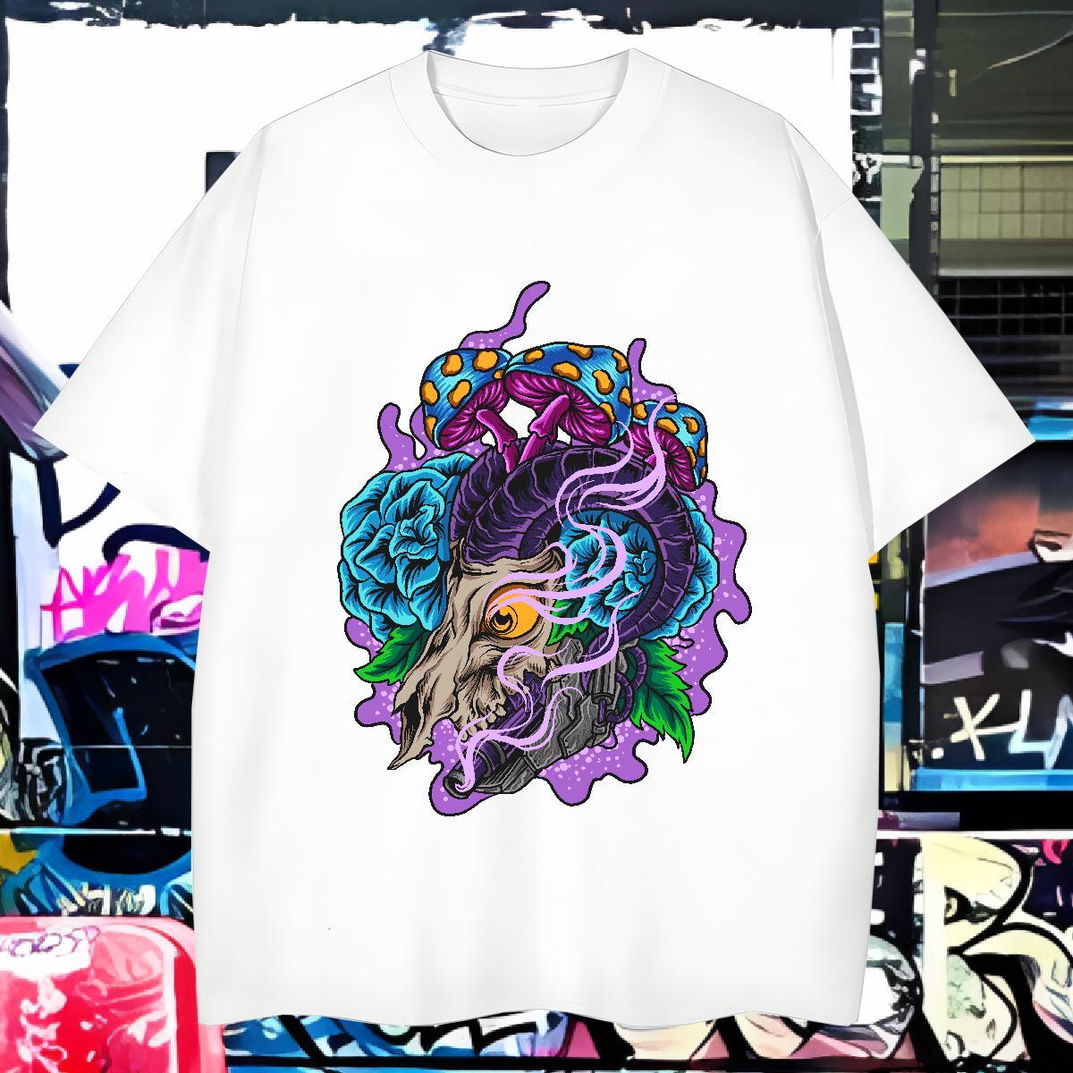 TOP Quality T-Shirts 230g 100% Cotton skull Hip Hop Custom Print Oversized Breathable Crew Neck Men Clothes T-Shirt Brand Top Tees