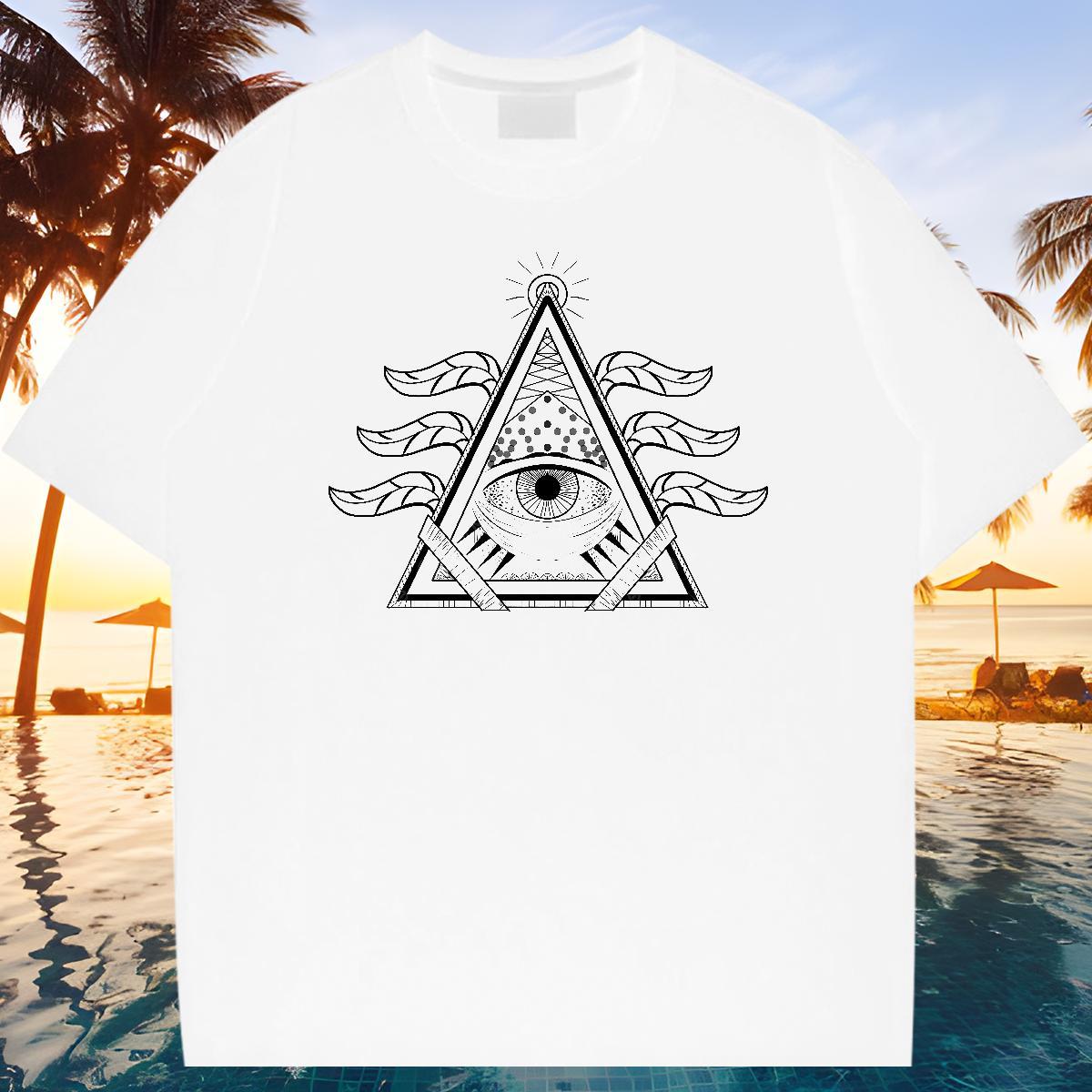 High Quality T-Shirts 100% Cotton 230g eye of the devil Summer Casual Plus Size Cartoon Short Sleeve Soft Men Tshirts Fashion Design Clothes