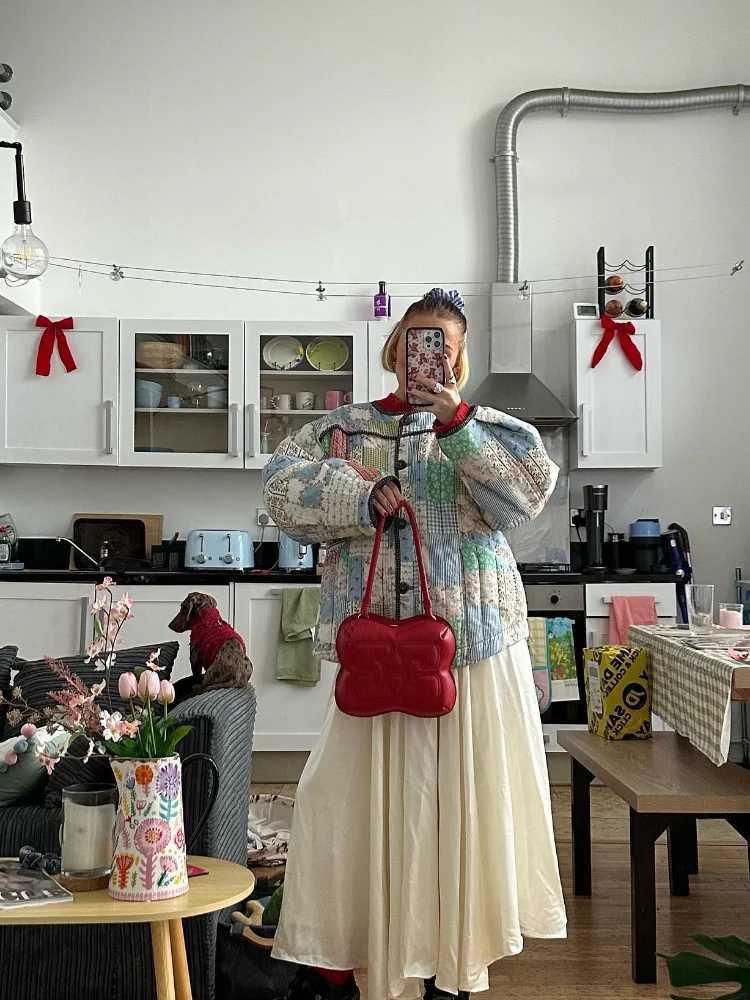 Women's Jackets Fashionable womens pocket single breasted cotton jacket fashionable floral print long Sleve quilted jacket 2024 autumn womens T-s