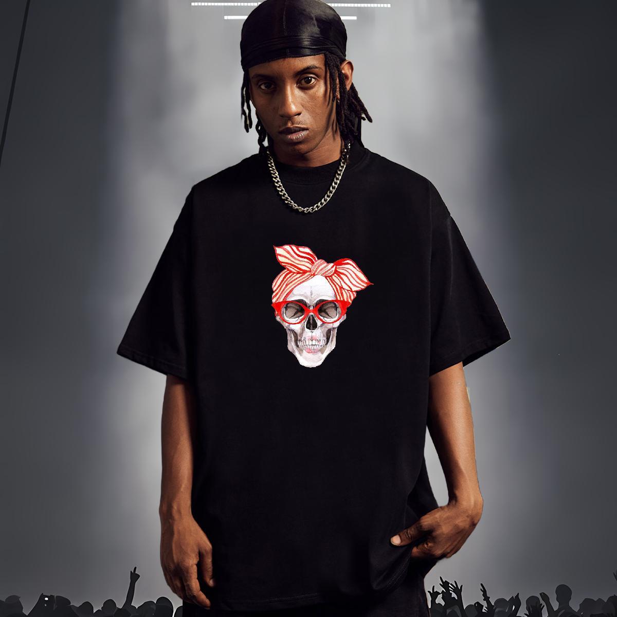Classic T shirt 230g 100% Cotton skull Spring Summer DIY Short Sleeve O-Neck Men Tees Classic Casual Tees Shirts
