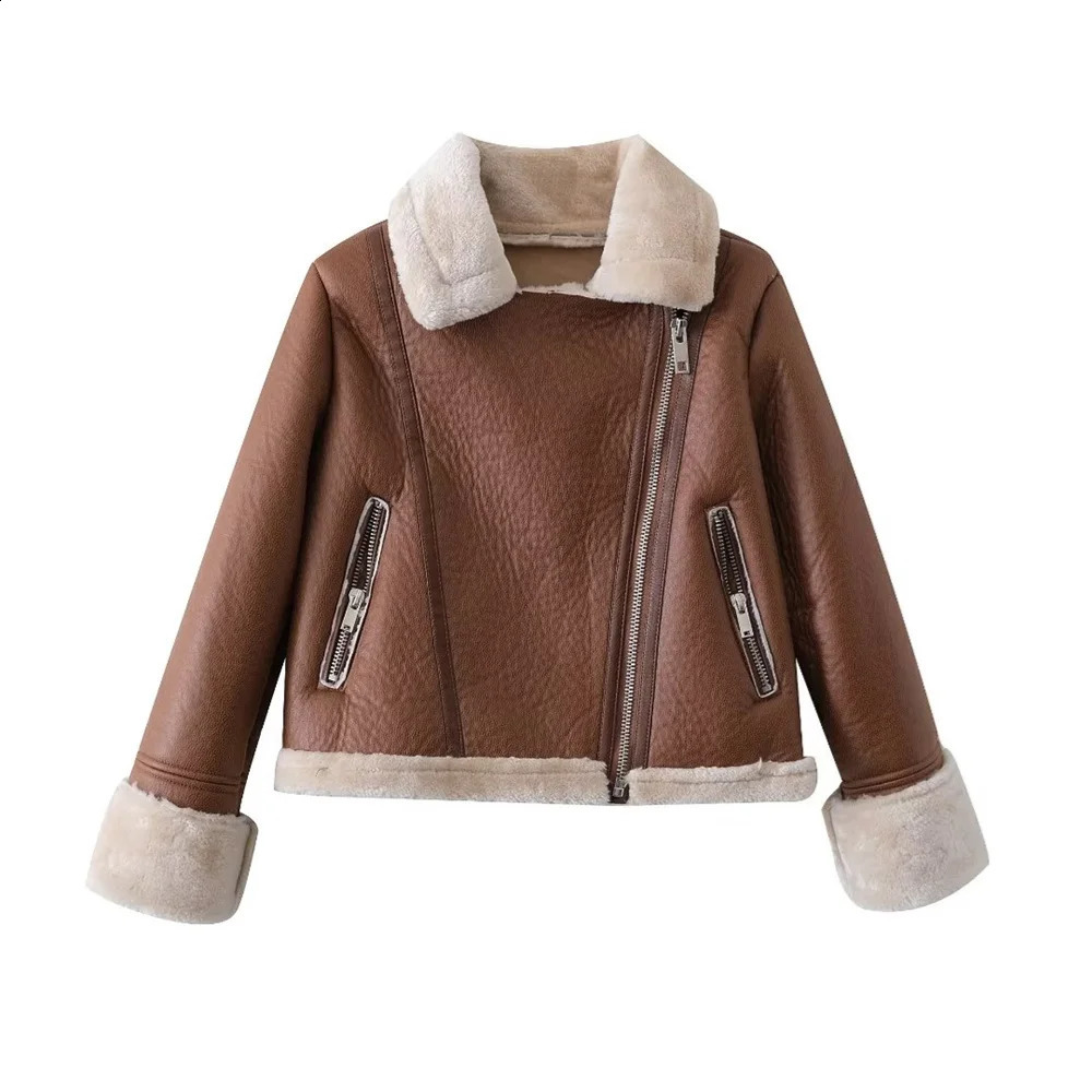 UNIZERA AutumnWinter Womens Clothing Fashion Casual Edition Polo Neck Fur Integrated Jacket Coat 240824