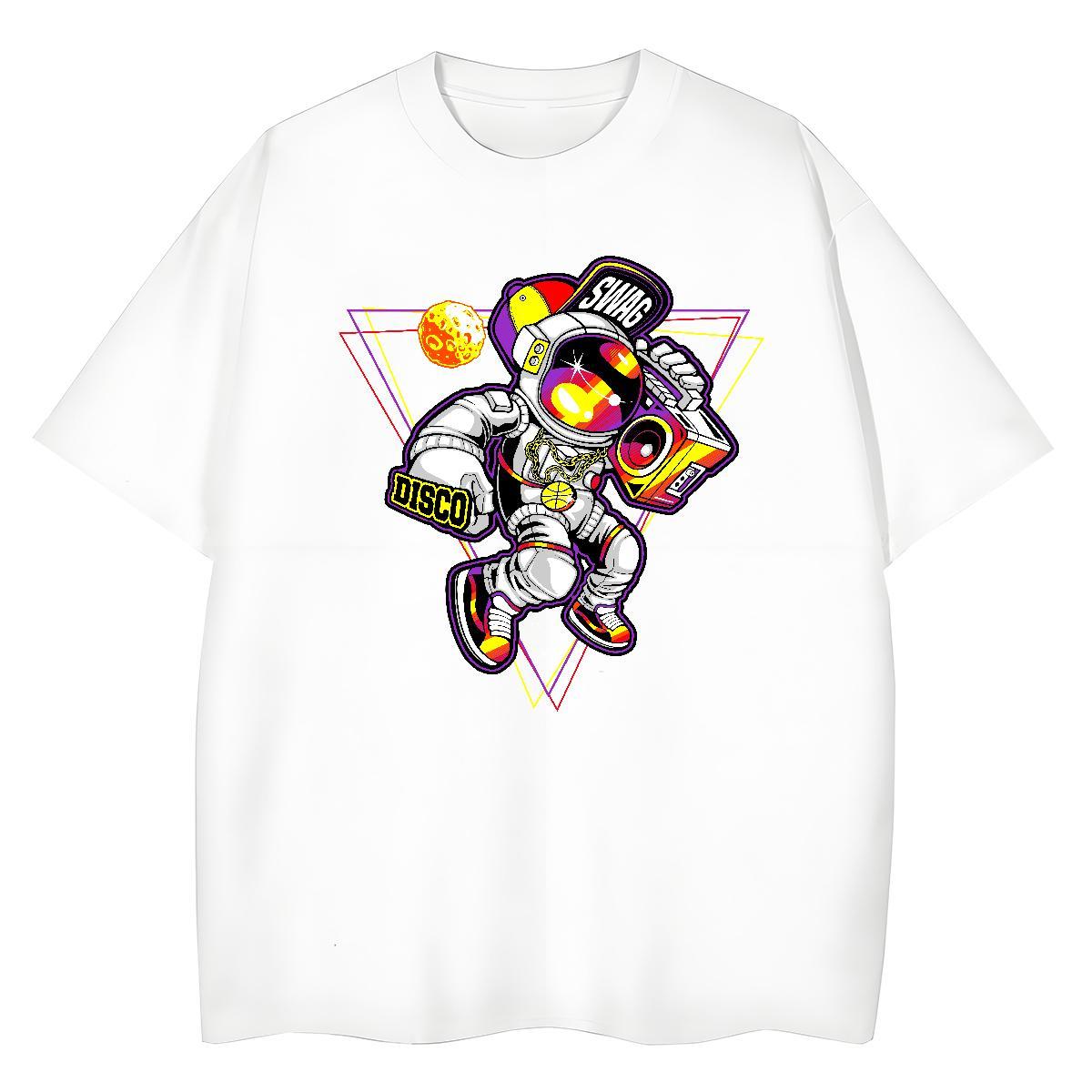 5A Lady T shirt 230g Pure Cotton spaceman Daily Outfit T Shirt For Woman Breathable Crew Neck Floral Print Tops Tees