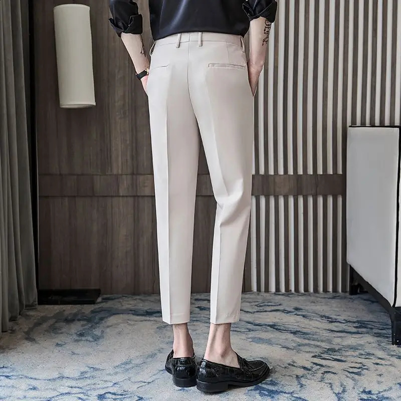 British Style Spring Solid High Quality Dress Pant Men Slim Fit Casual Office Trousers Formal Social Wedding Party Suit Pant 240824 - view 6
