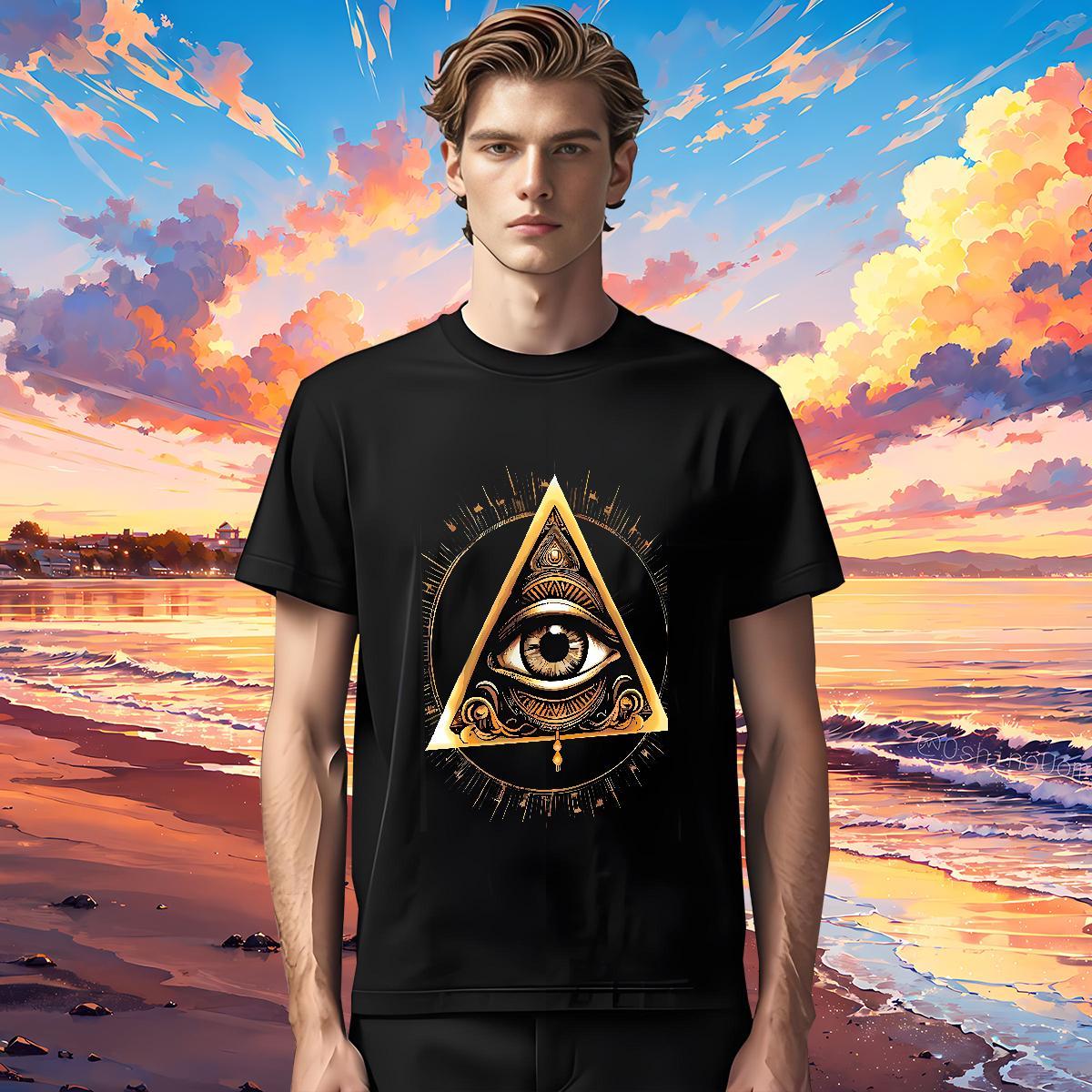 Popular T Shirts Men 230g Pure Cotton eye of the devil Home Outdoor Custom Print Plus Size Breathable Crew Neck Men Tops Tees Classic Casual Tee Shirt
