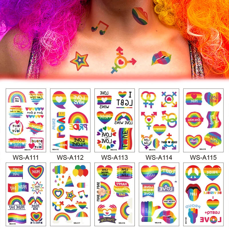 LGBT Rainbow Temporary Tattoo Color Stickers Waterproof Art Disposable Body Arm Tattoo 240823