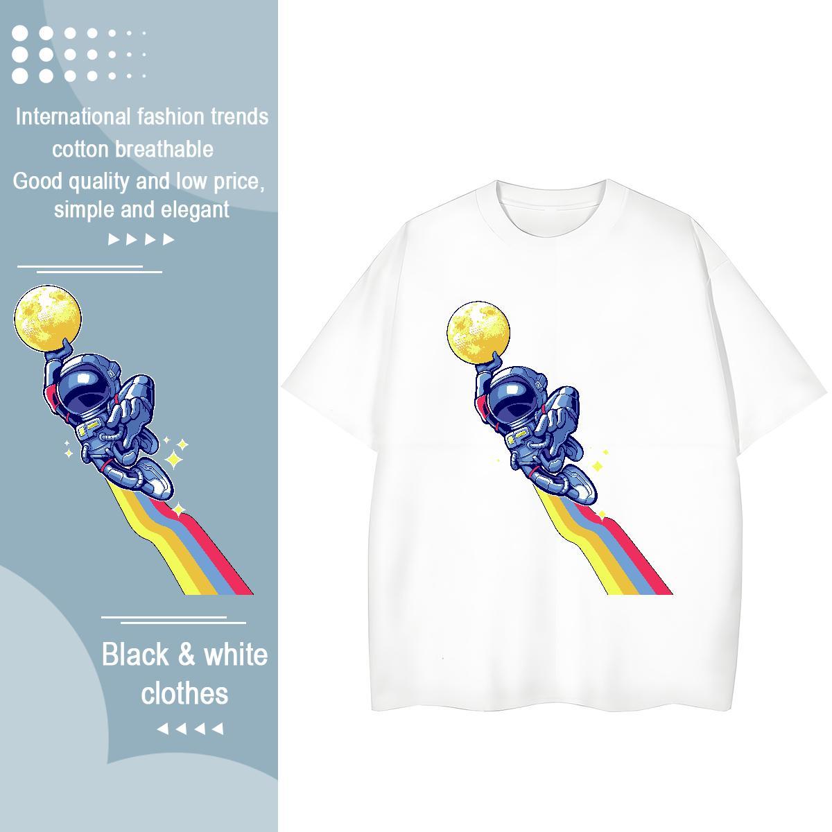 High quality Tshirt for Man Woman 230g 100% Cotton cosmonaut Daily Outfit T Shirt For Woman Breathable Crew Neck Cartoon Printing L-4XL Clothes