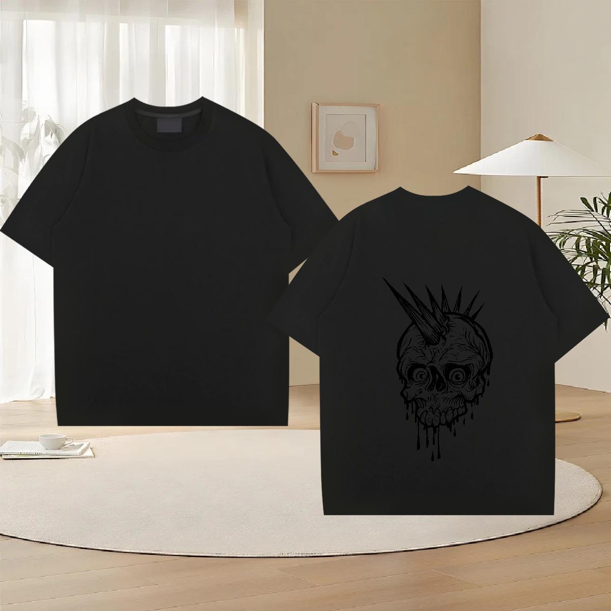 Wholesale T-Shirts 230g Pure Cotton skull High Street Hip Hop Oversized 4XL Breathable Crew Neck Tshirts Designer Fashion Tops Tees