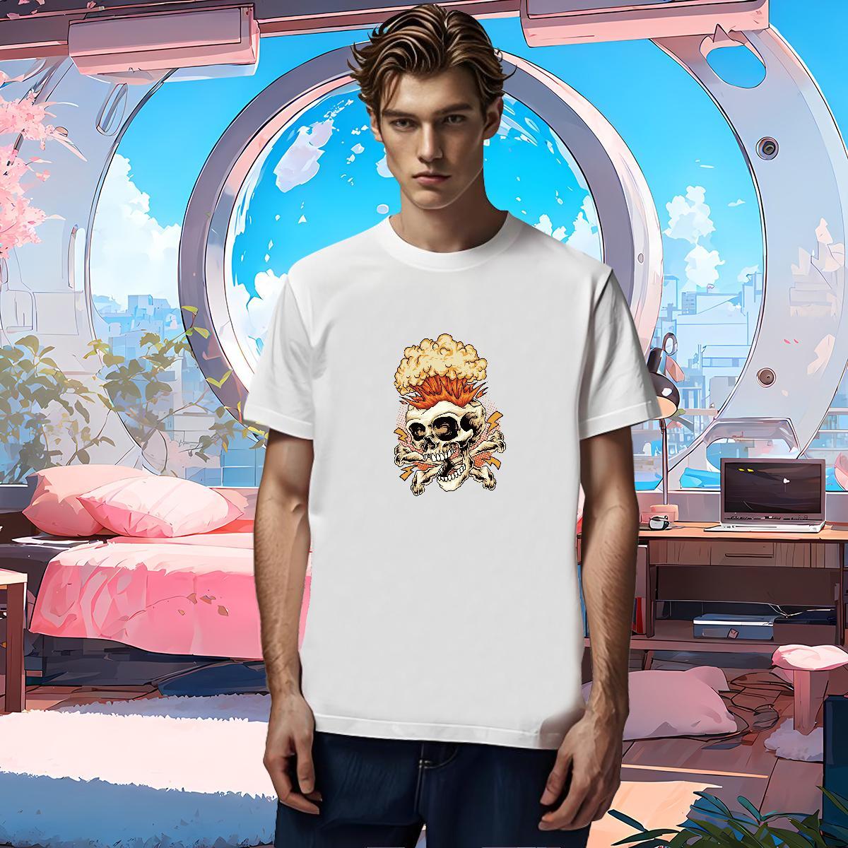 Classic Mens T Shirts 230g Cotton skull Hip Hop Street DIY Printed Breathable Short Sleeve Mens Tshirts 2024 DIY Tees