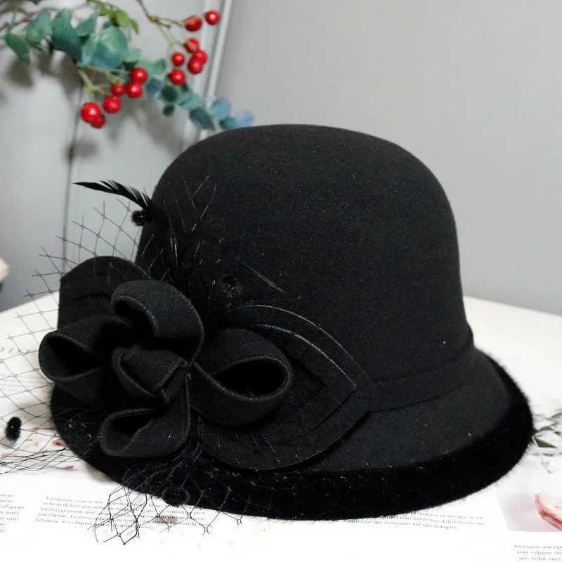 Wide Brim Hats Bucket Hats French womens Fedora hat bow ribbon wool jazz felt hat womens winter autumn church elegant dress hat table tennis bowling L