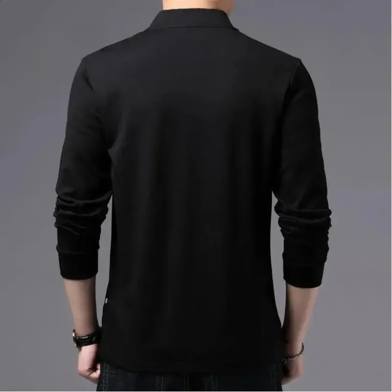 Business Casual Men Solid Zippers Polo Shirts Spring Autumn Male Clothes Long Sleeve Loose Stand Collar Fashion Versatile Tops 240824