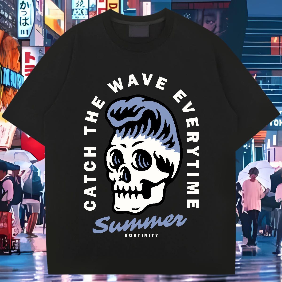 Brand T shirt 230g Pure Cotton skull Summer Casual Anime O Neck Short Sleeves Men Tees Classic Casual Polos