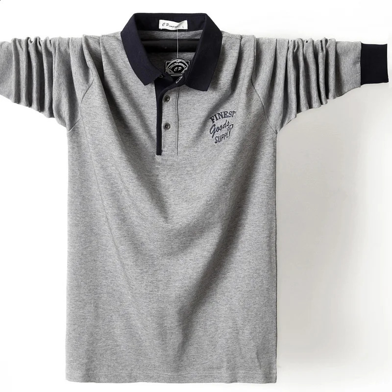 Fashion Autumn Plus Size M-6XL Mens Business Casual Cotton Polo Shirt Solid Embroidered Long Sleeve Mens Polo Shirt 240824