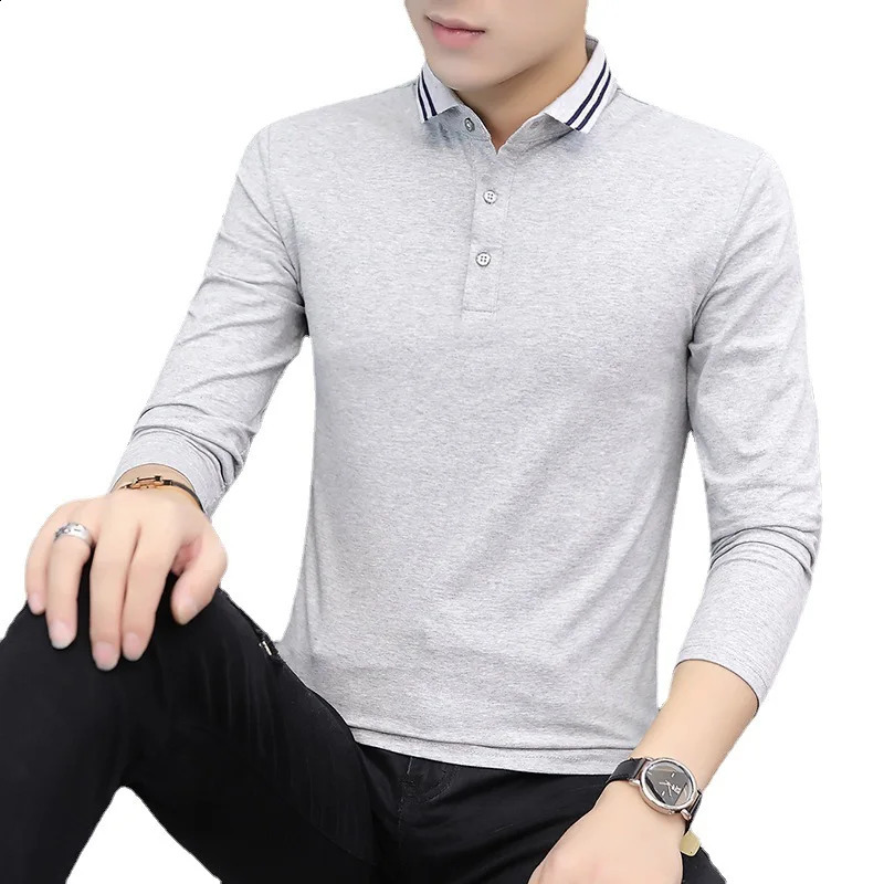 Spring and Autumn Long-sleeved Mens Polo Shirt Lapel T-shirt Korean Mens Collared Mens T-shirt Bottoming Shirt 240824