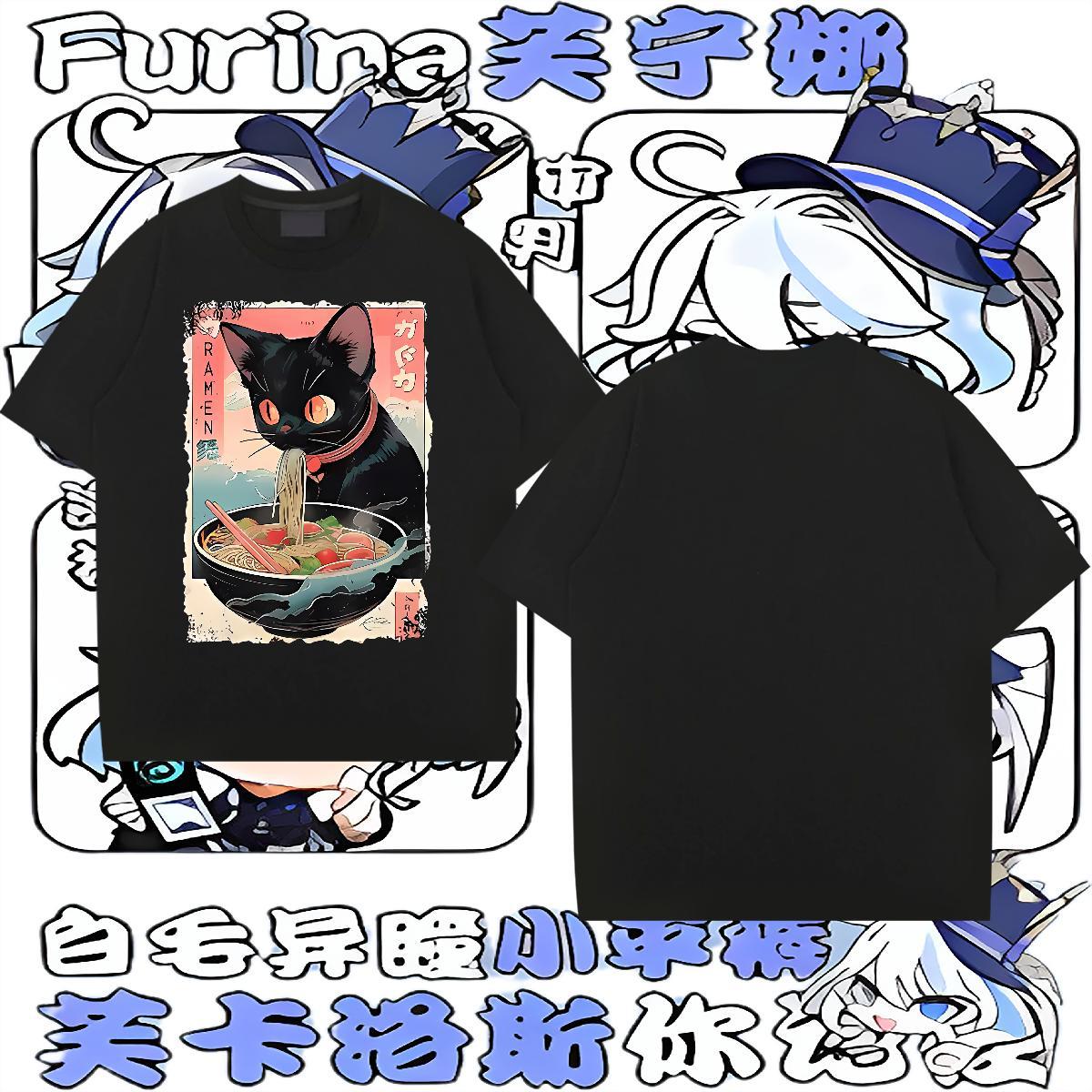 Factory Direct Men Tshirts The cat eats ramen noodles Spring Summer 230g 100% Cotton Clothings Breathable Short Sleeve Comfortable Men T Shirts Anime 