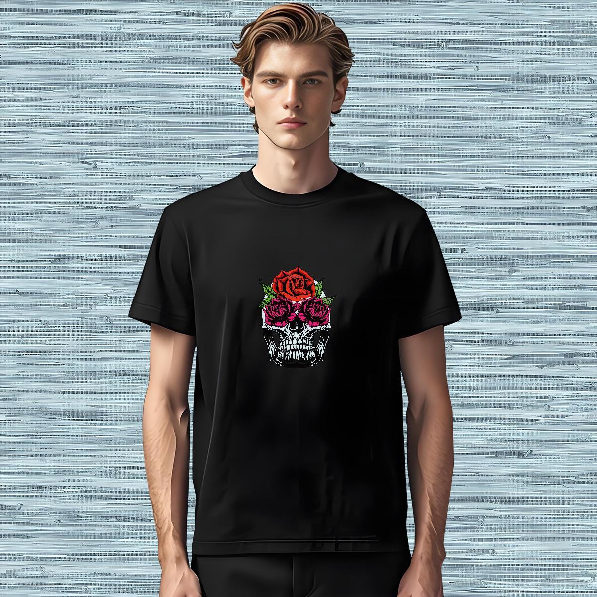 Popular T-Shirts 230g Cotton skull Daily Wear Black White Short Sleeve O-Neck Tshirts Classic Casual Tee Shirt