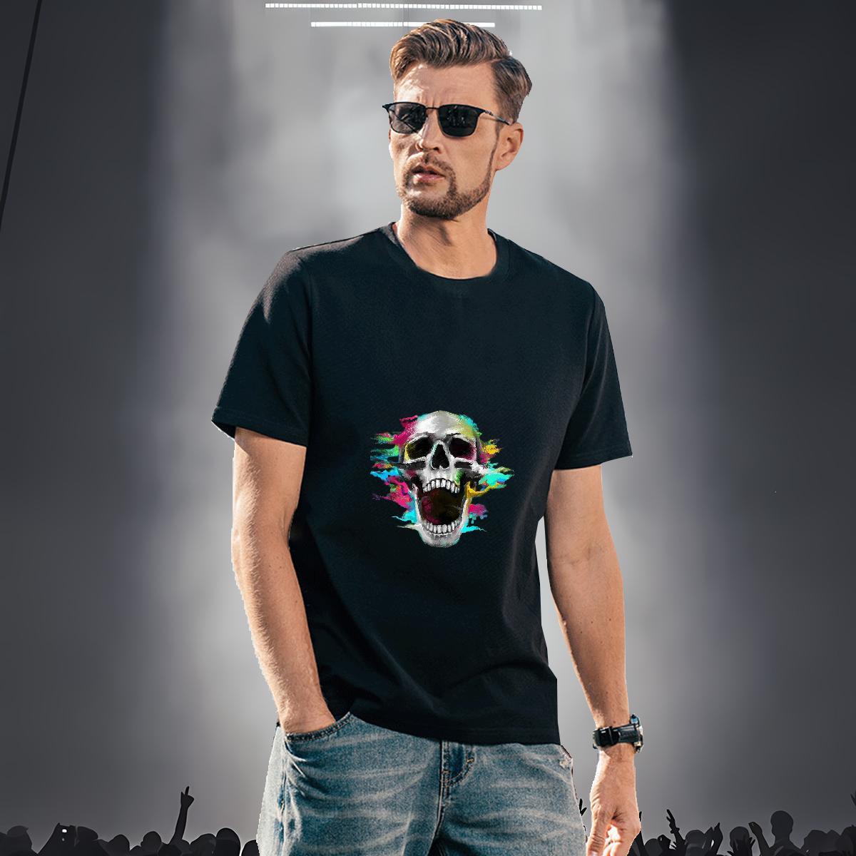 Brand Men T Shirts 230g Cotton skull Hip Hop Street Plus Size Cartoon Crew Neck Men Tees DIY Customized Clothings