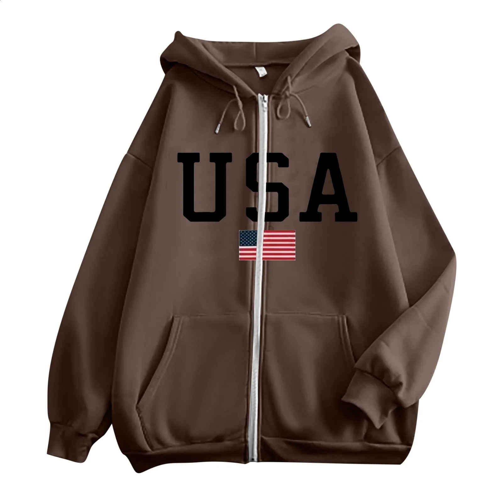 Simple Letter Printed Zip Up Hoodies American Casual Long Sleeve Track Jackets Female Y2k Oversized Fashion Sweatshirts 240824