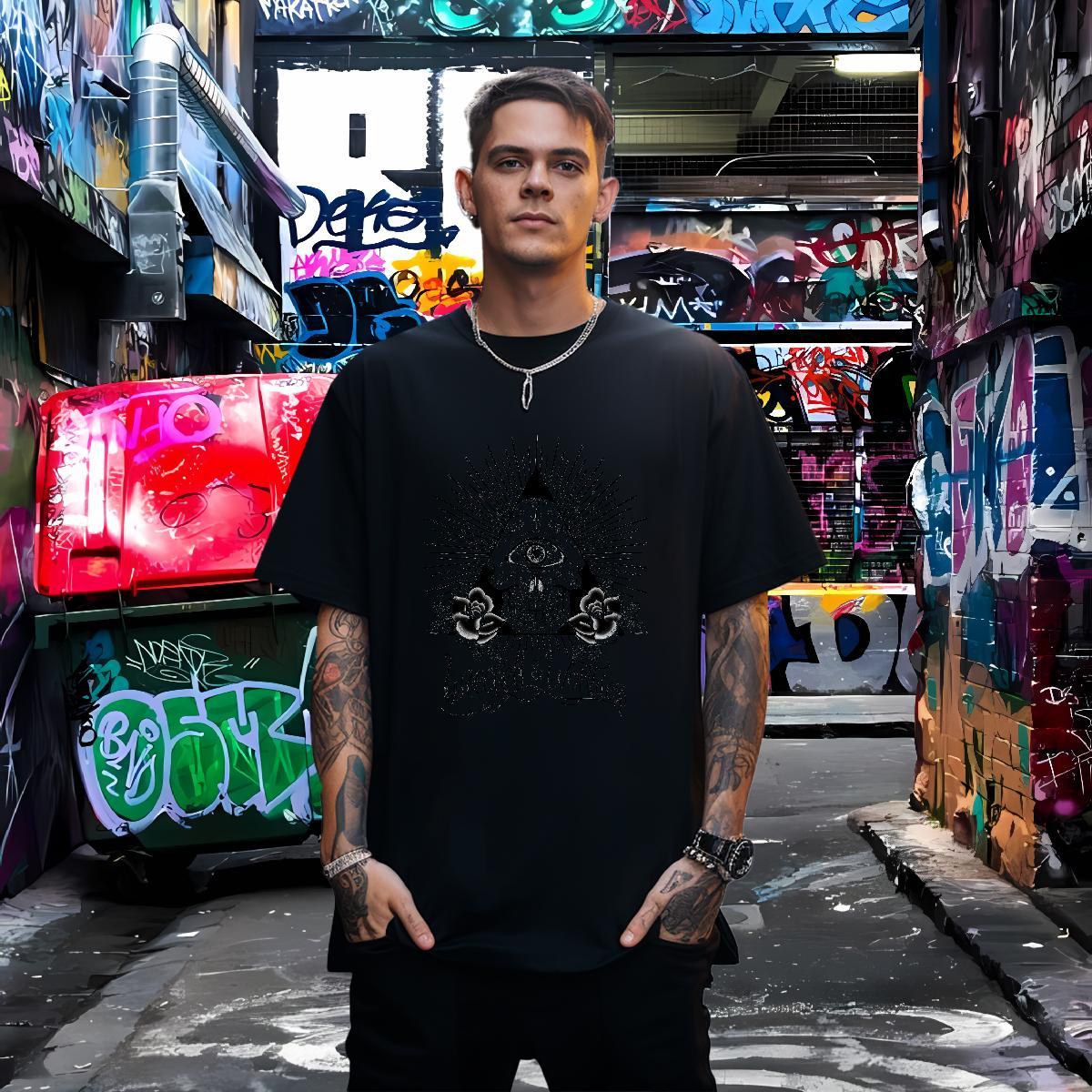 Cool T-Shirts for Men 230g Pure Cotton eye of the devil Sports Casual Plus Size Custom Short Sleeve Soft Men Tops Tees Fashion Wear