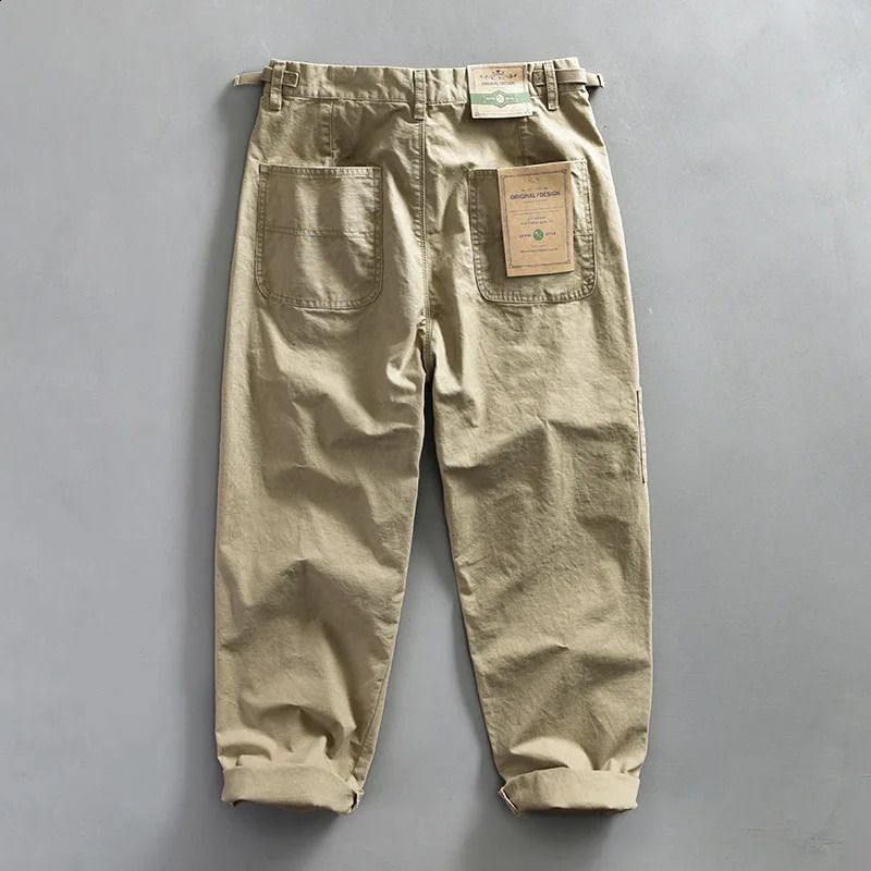 Spring Vintage Cargo 100% Cotton Pants for Men Casual Zipper Trousers Streetwear Men ATZ653 240824