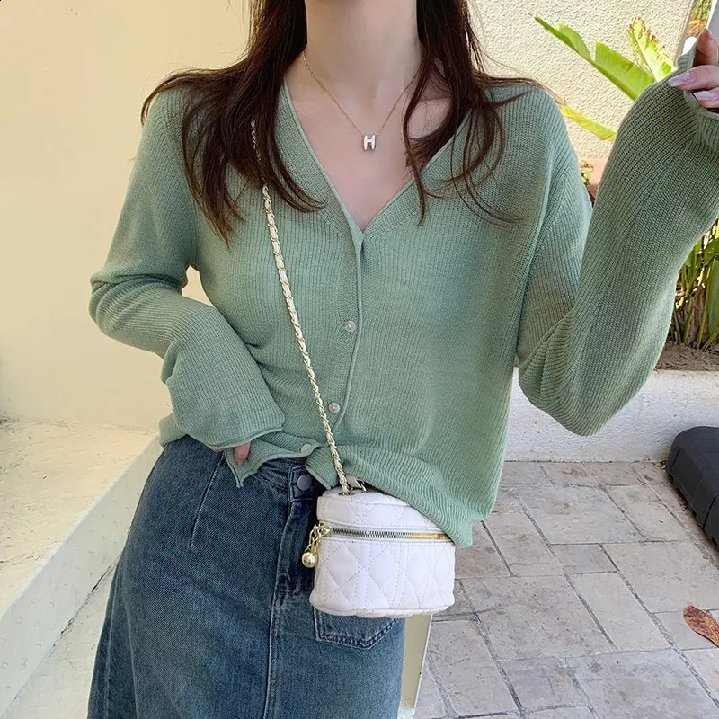 GAODINGLAN Summer Thin Knitted Cardigan Women Long Sleeve Ice Silk Sunscreen Shirt Female Solid Knitting Outwear Shawl Versatile 240824