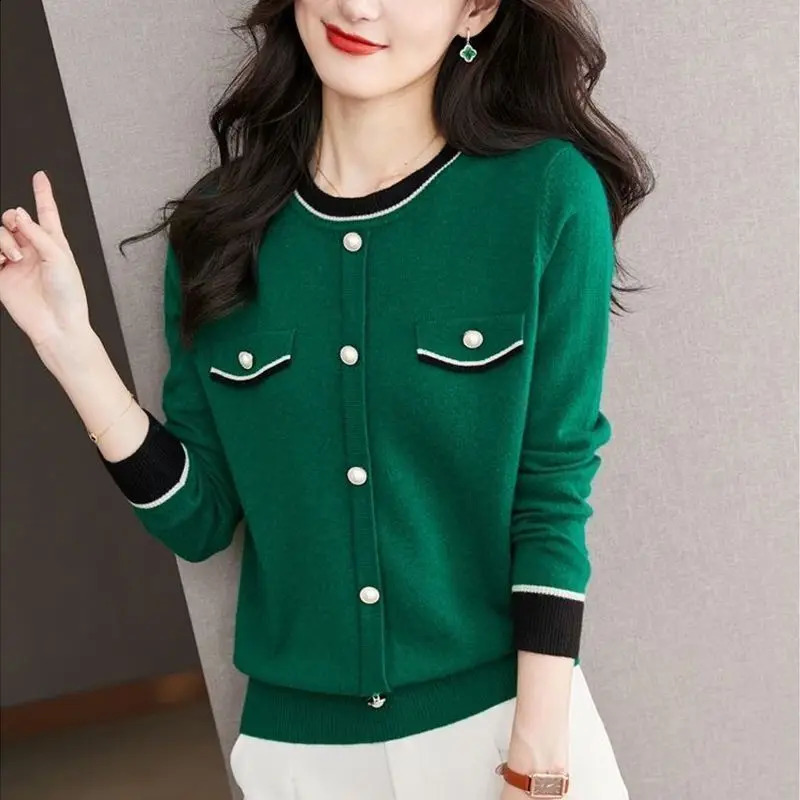 Women Autumn Korean Fashion Loose Diamonds O-neck Long Sleeve Knitting Shirts Women Clothes Simplicity All-match Trend Knitwear 240824