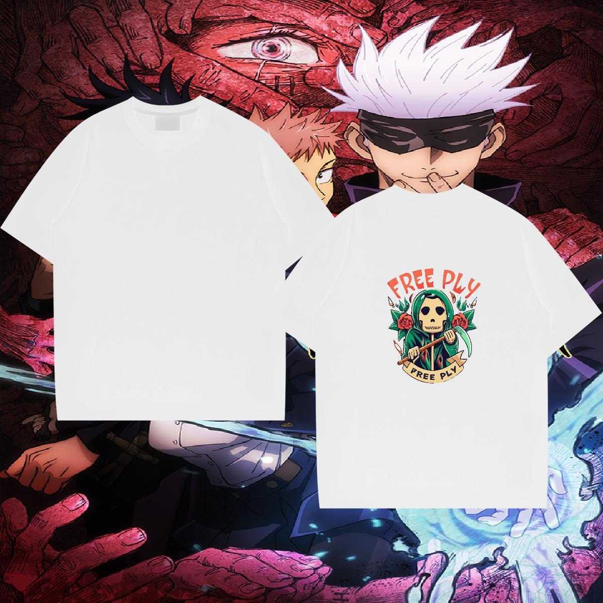 Cool T Shirts Men 230g 100% Cotton skull Anime Printing Street Custom Cartoon Breathable Short Sleeve Tshirts 2024 Summer Tops Shirt