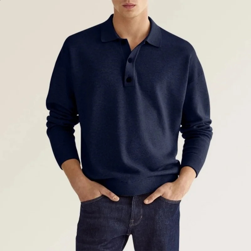 Mens Casual Loose Lapel Long Sleeve Polos Shirt Work Golf Tennis Collared Shirt Pullover Button Down Sweatshirt 240824