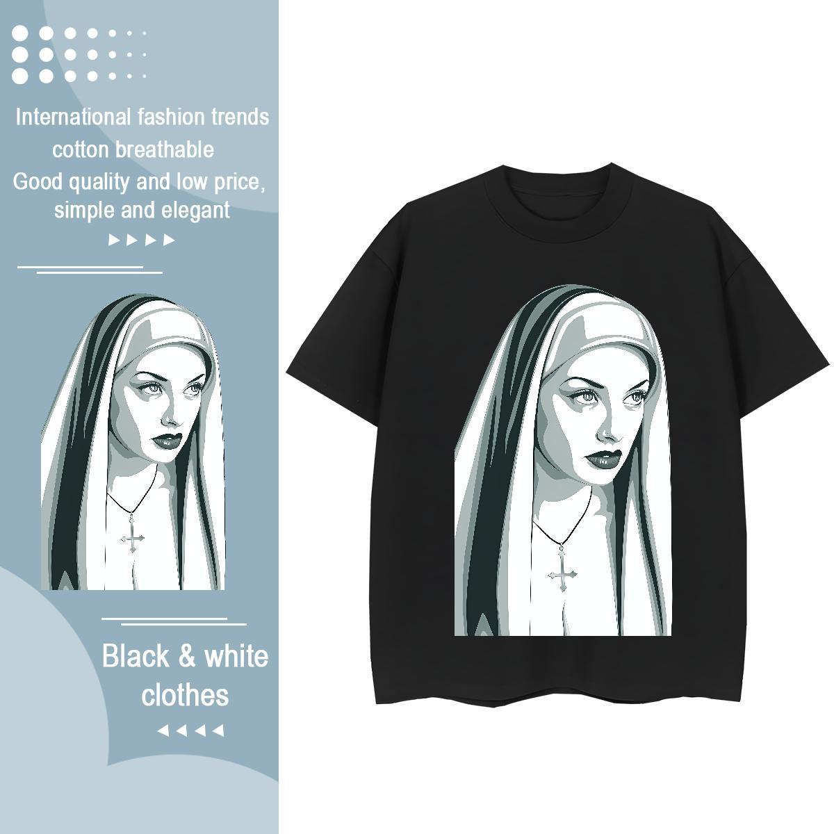 Brand Woman Tshirt 100% Cotton 230g nun Outdoor T-Shirts Comfortable Custom Cartoon Tshirts