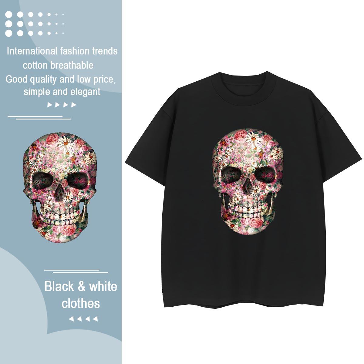 Comfortable Mens T Shirts 230g 100% Cotton skull Casual Daily Wear Plus Size Cartoon Breathable Crew Neck Tshirt for Man Woman Fashion Designer Tee Sh