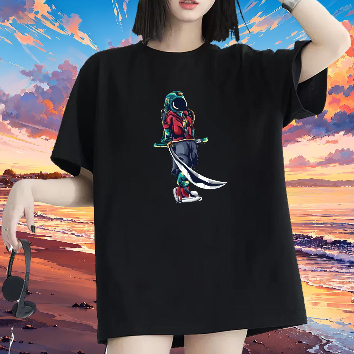 Brand Womens Tshirts 230g 100% Cotton universe Home Outdoor Woman T Shirts O-Neck Short Sleeve Customized Print Tops