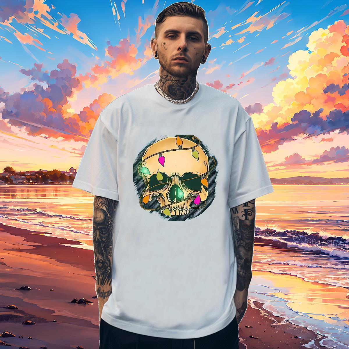 Wholesale T Shirt For Man 230g Pure Cotton skull Street wear Hip Hop Cartoon Printing L-4XL Breathable Short Sleeve Men Tshirts New Arrival Tees Shirt