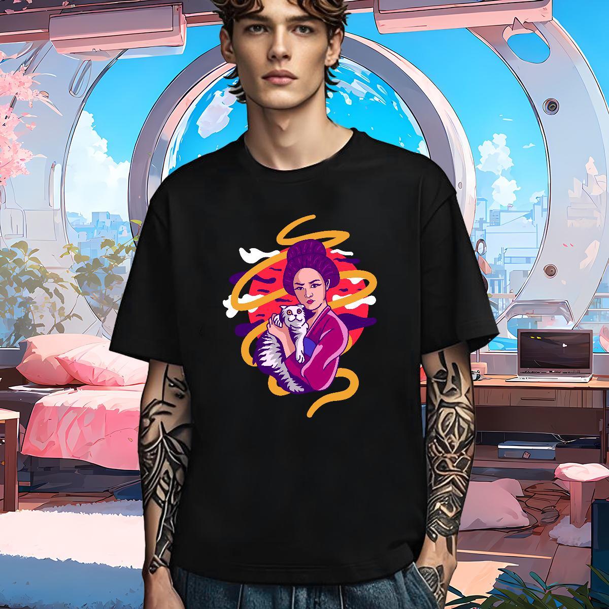 Classic Man T Shirts 230g Cotton portrait Street Casual Cartoon Printing L-4XL Breathable Crew Neck Men Tops Tees New Designer Clothes