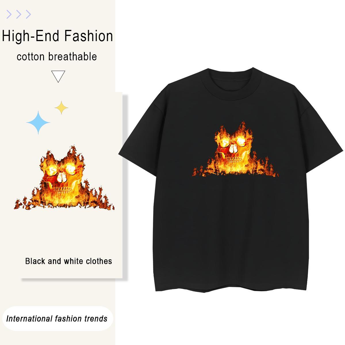 Wholesale T Shirts Men 230g 100% Cotton skull Casual Cartoon Printing L-4XL Short Sleeve Soft Couples T Shirts Custom Tops Tees