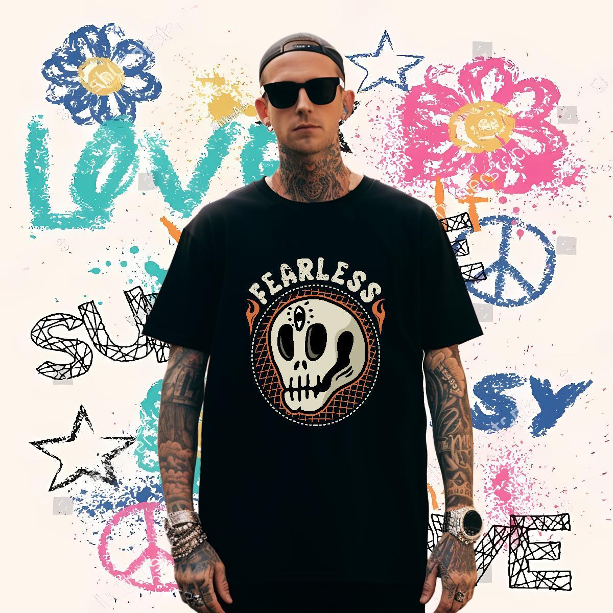 Loose Man T Shirts 100% Cotton 230g skull Beach Custom Printed Pure Cotton Mens Tshirts New Arrival Clothes