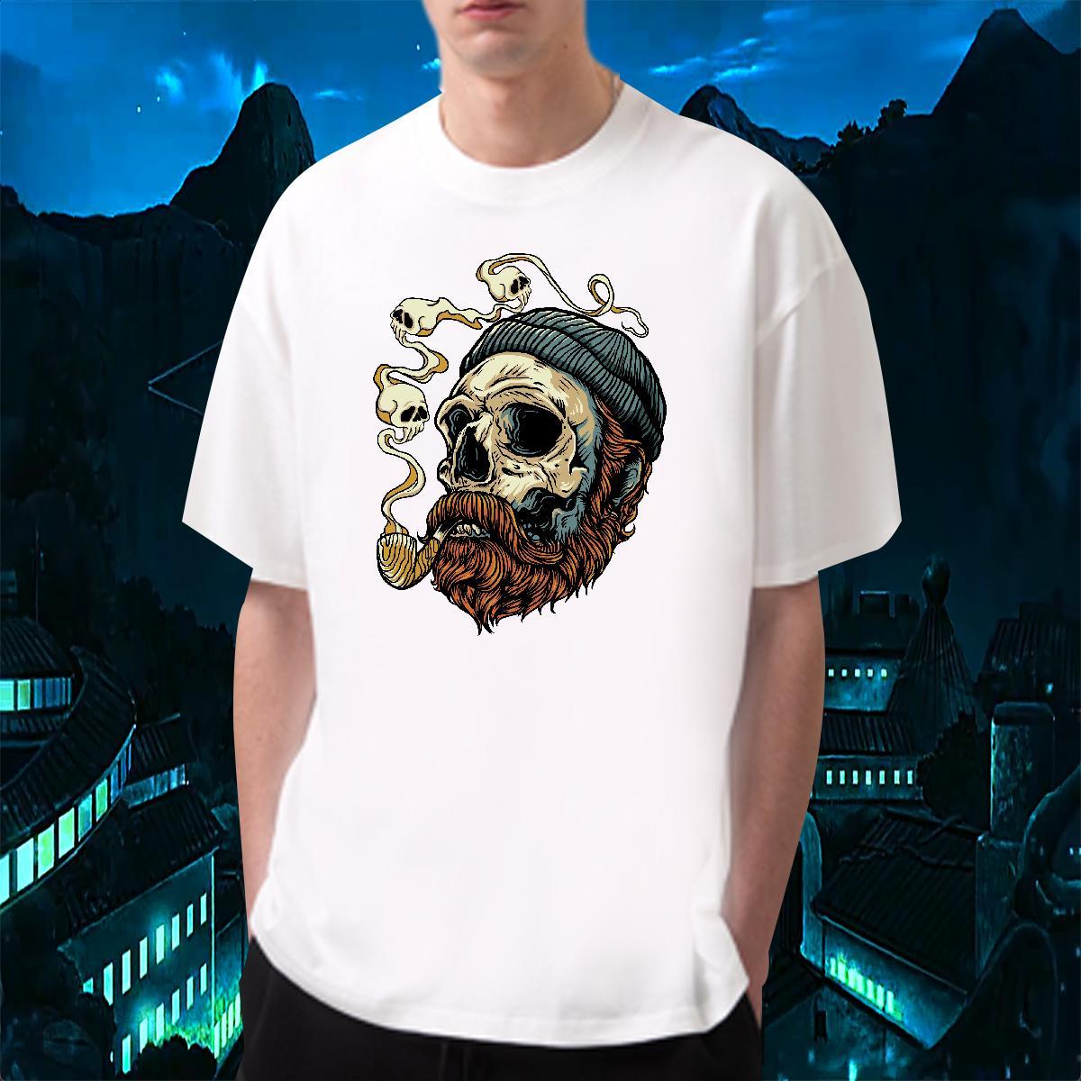 Loose Fit T Shirt For Man 230g 100% Cotton skull Hip Hop Street Custom Printed Short Sleeve Soft Men Tees New Designer Tops Tees