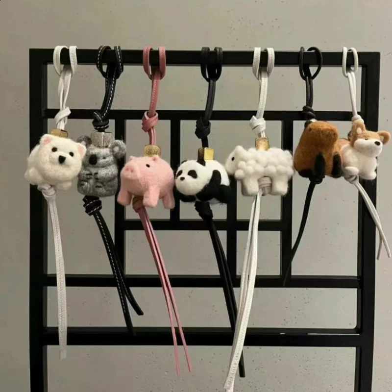 Kawaii Koala Felt Animal Cowhide Genuine Leather Rope Bag Decoration Pendant Home Car Pendants Cute Elephant Dog with Gifts Box 240824 4