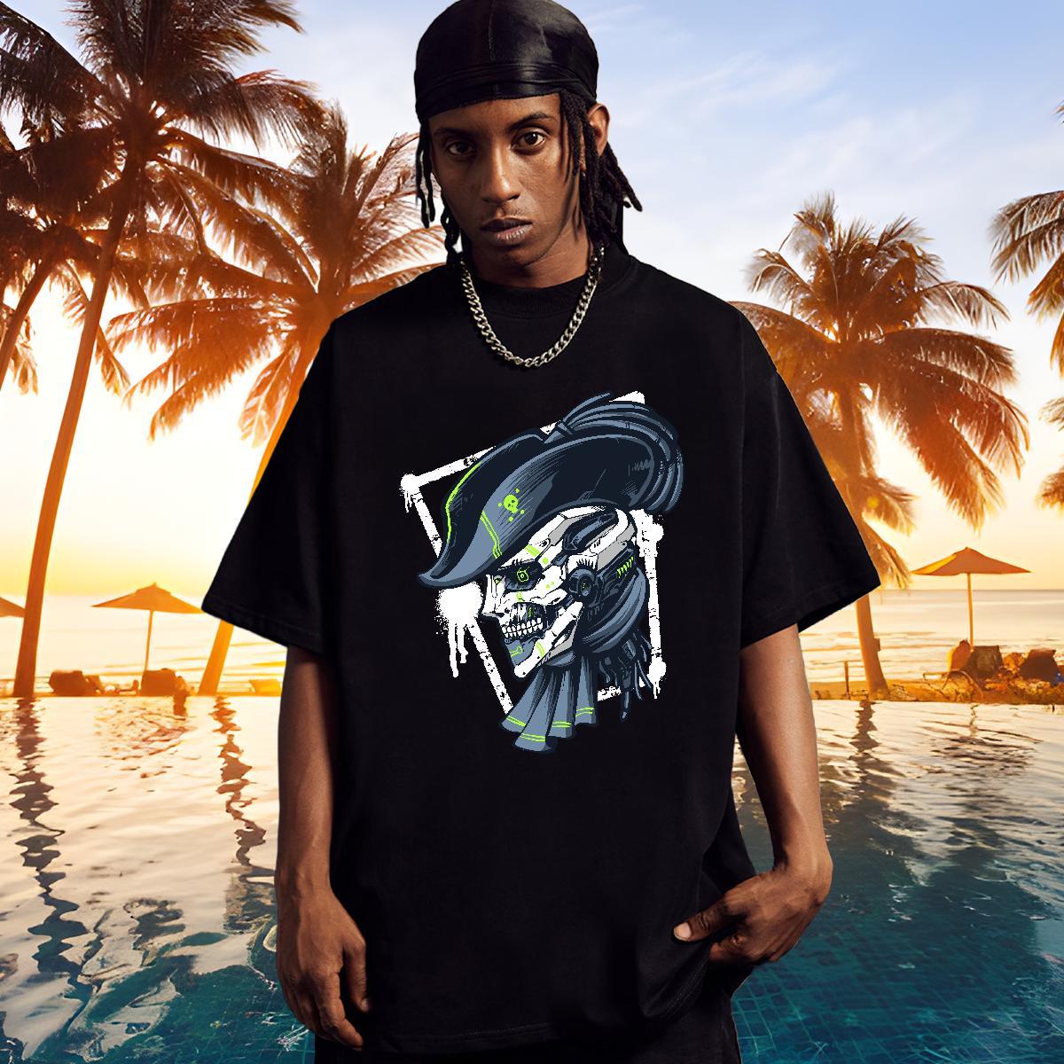 Loose Fit T shirt 230g Cotton skull Casual Beach Skull Pure Cotton Men Tshirts Factory Direct Tops Tees