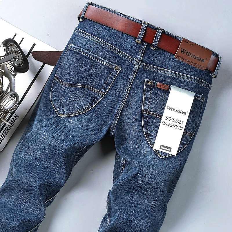 Spring Autumn Men Classic Jeans Mens Smart Jeans Fashion Business Straight Regular Blue Stretch Denim Trousers Mens Jeans 240824